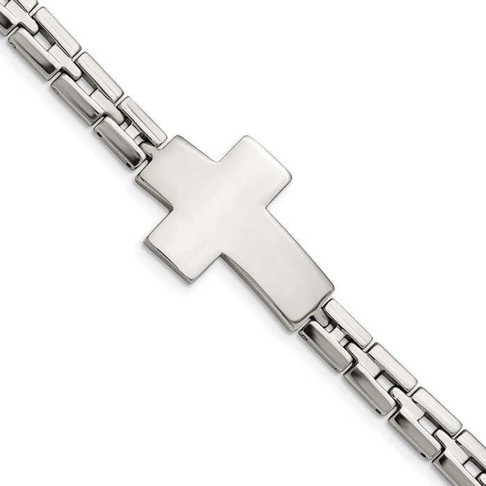 Chisel Brand Jewelry, Stainless Steel Polished Cross 8in Link Men's Bracelet
