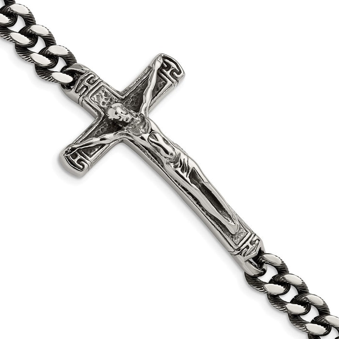Chisel Brand Jewelry, Stainless Steel Antiqued and Polished Crucifix 8.75in Men's Bracelet