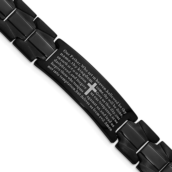 Chisel Brand Jewelry, Stainless Steel Brushed & Polished Black IP Lord's Prayer 8.5in Men's Bracelet