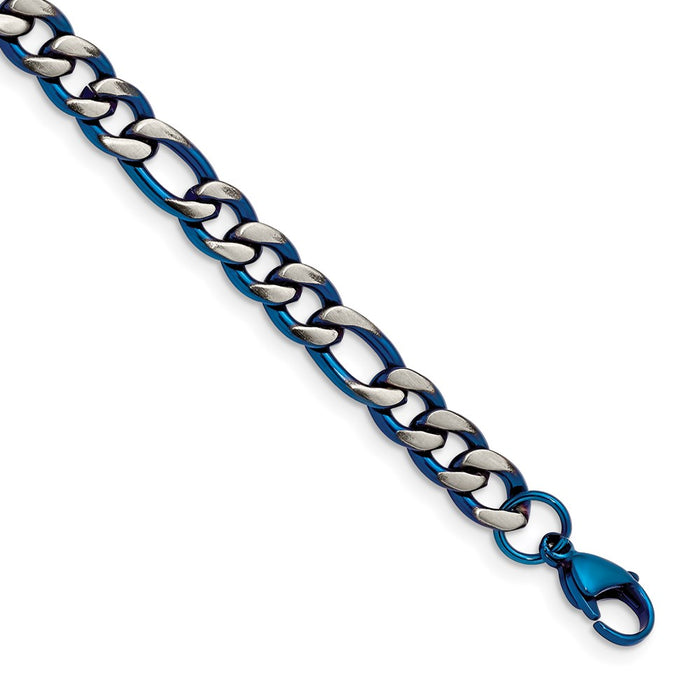 Chisel Brand Jewelry, Stainless Steel Brushed and Polished Blue IP-plated 7.5mm 8.5in Bracelet