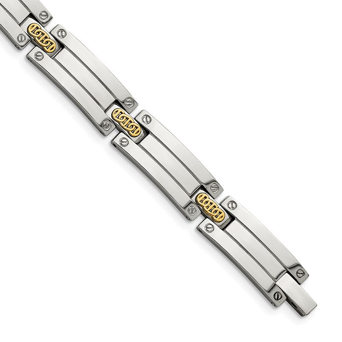 Chisel Brand Jewelry, Stainless Steel with 14k Accent Polished 8.5in Link Bracelet