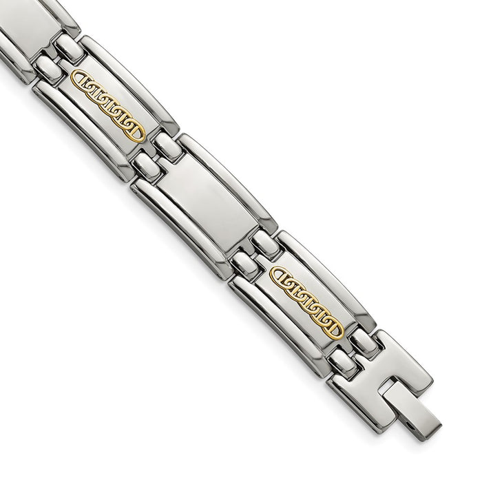 Chisel Brand Jewelry, Stainless Steel with 14k Accent Polished 8.75in Link Bracelet