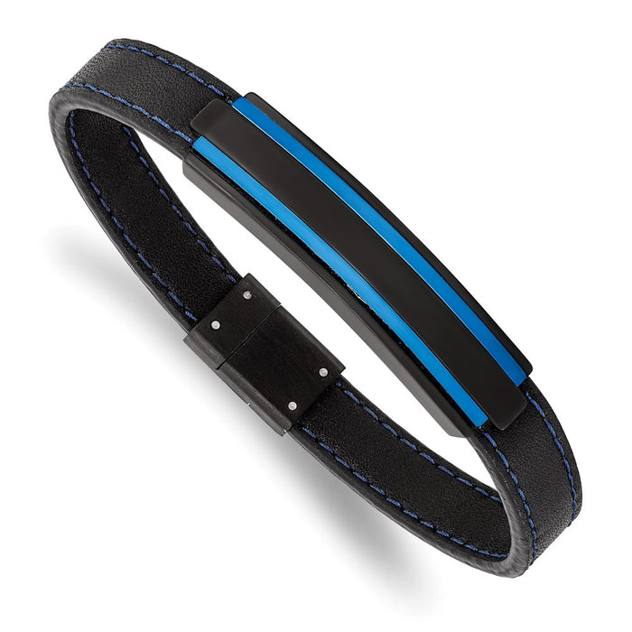Chisel Brand Jewelry, Stainless Steel Brushed & Polished Black/Blue IP Black Rubber 8.5in Bracele