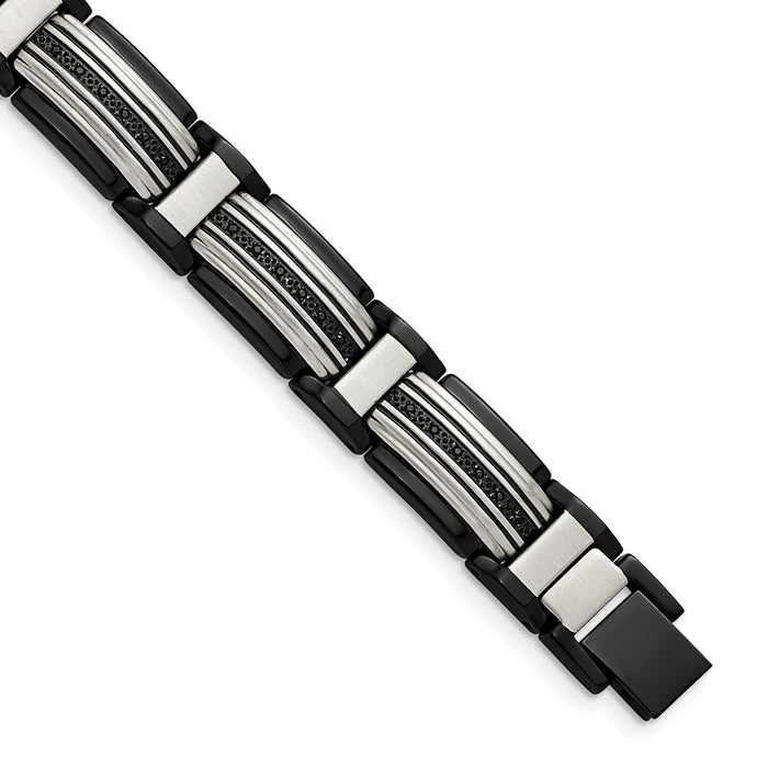 Chisel Brand Jewelry, Stainless Steel Polished Black IP-plated with Black CZ 8.75in Link Bracelet