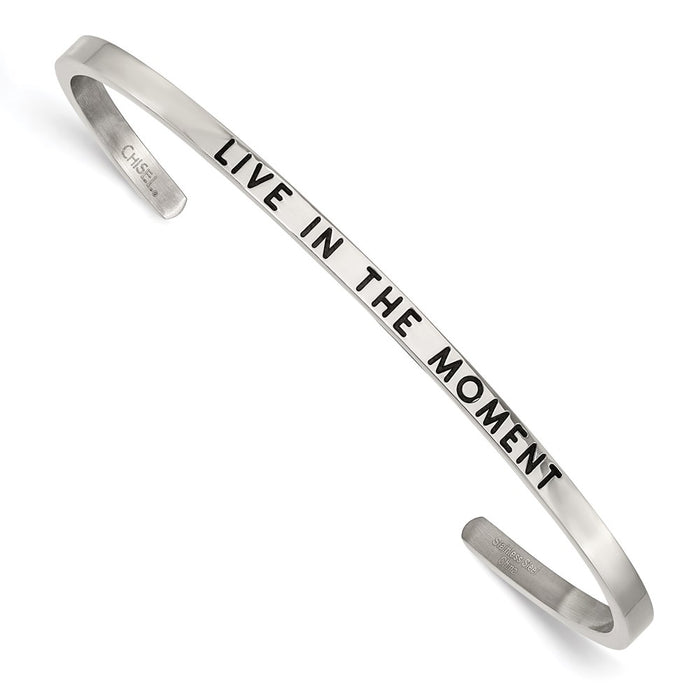 Chisel Brand Jewelry, Stainless Steel Polished Enamel/Crystal IN THE MOMENT 3mm Cuff Bangle