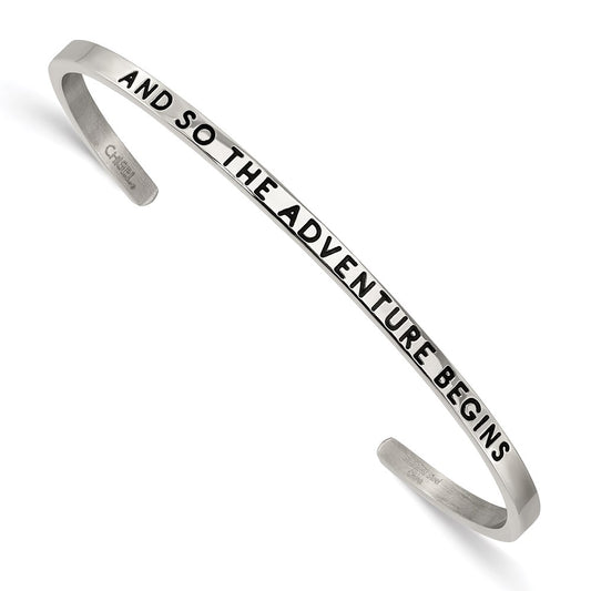 Chisel Brand Jewelry, Stainless Steel Polished Enamel/Crystal ADVENTURE BEGINS 3mm Bangle