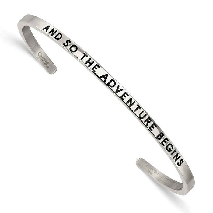 Chisel Brand Jewelry, Stainless Steel Polished Enamel/Crystal ADVENTURE BEGINS 3mm Bangle