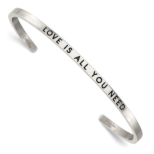 Chisel Brand Jewelry, Stainless Steel Polished with Enamel/Crystal ALL YOU NEED 3mm Cuff Bangle