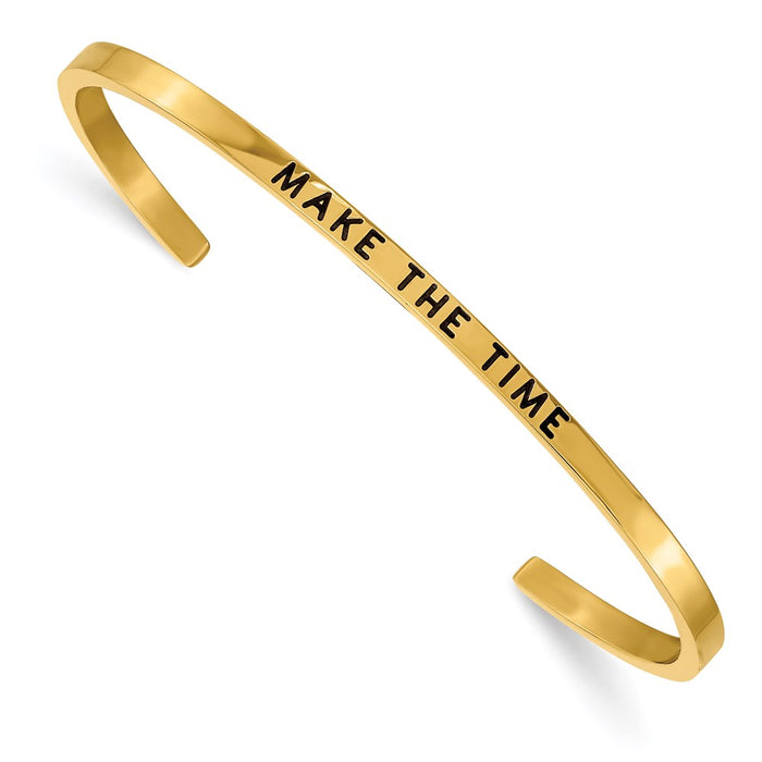 Chisel Brand Jewelry, Stainless Steel Polished Yellow IP Enamel/Crystal MAKE THE TIME Bangle