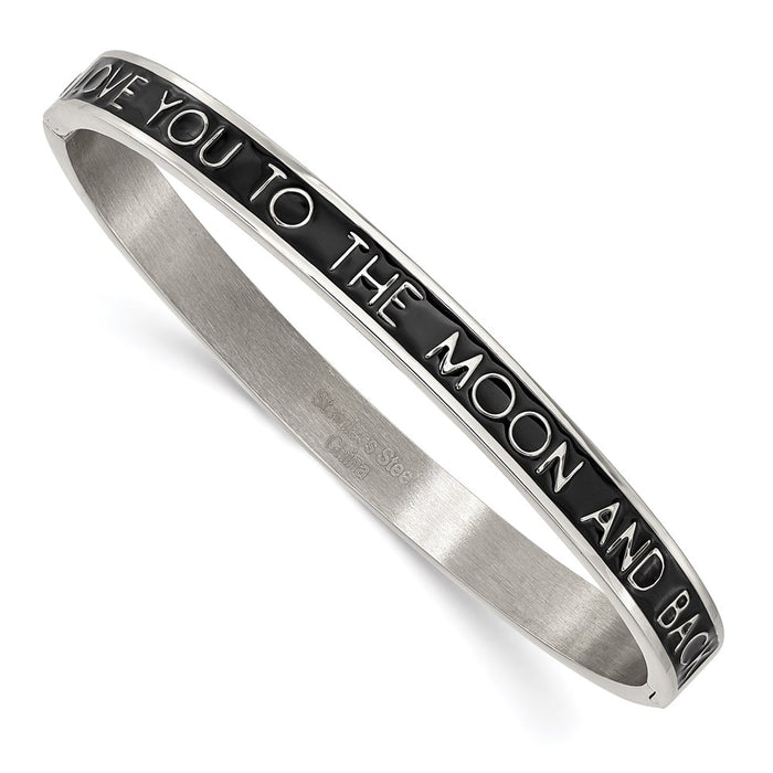 Chisel Brand Jewelry, Stainless Steel Polished Black Enamel LOVE YOU TO THE MOON 6mm Bangle