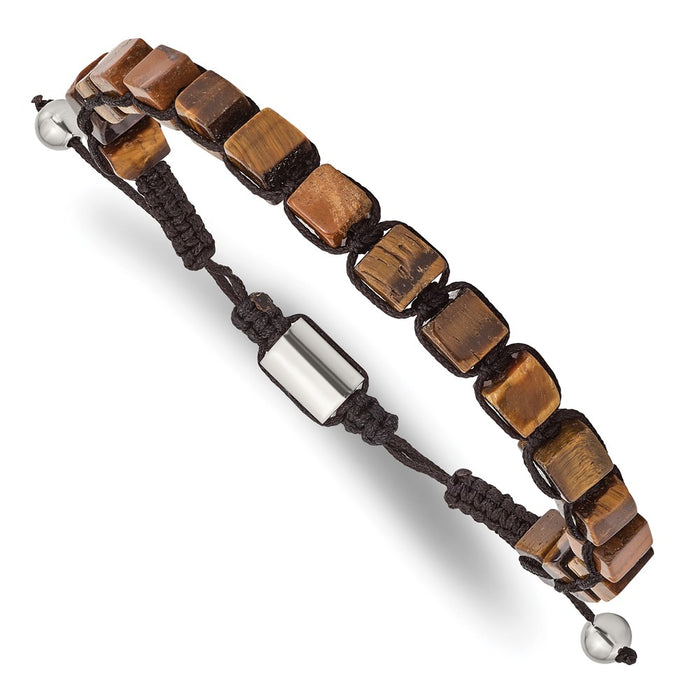 Chisel Brand Jewelry, Stainless Steel Polished with Tiger's Eye Macrame Adjustable Bracelet
