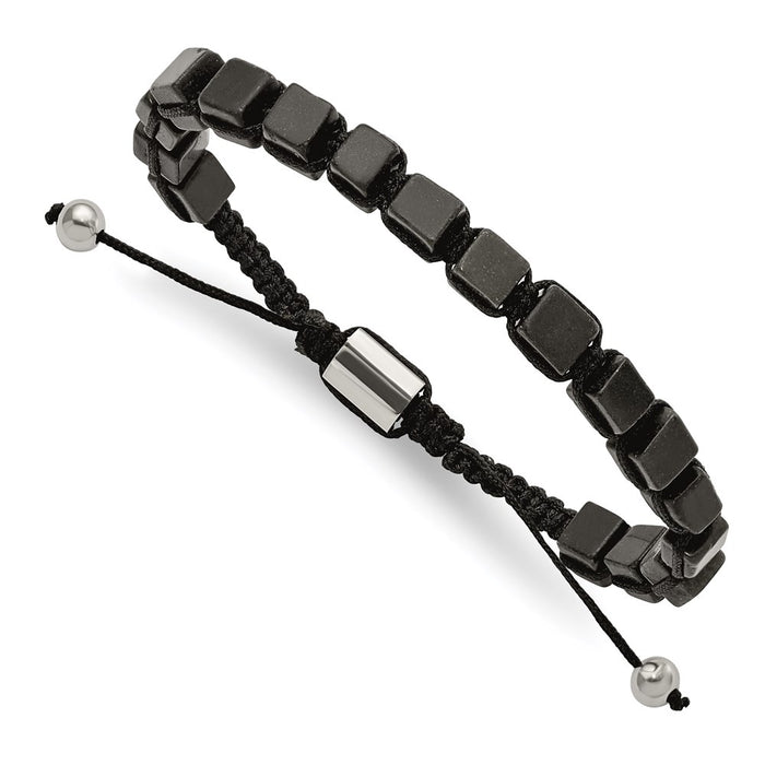 Chisel Brand Jewelry, Stainless Steel Polished with Black Agate Macrame Adjustable Bracelet