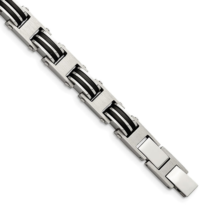 Chisel Brand Jewelry, Stainless Steel Brushed & Polished with Black Rubber with .5in ext 7.75in Bracelet
