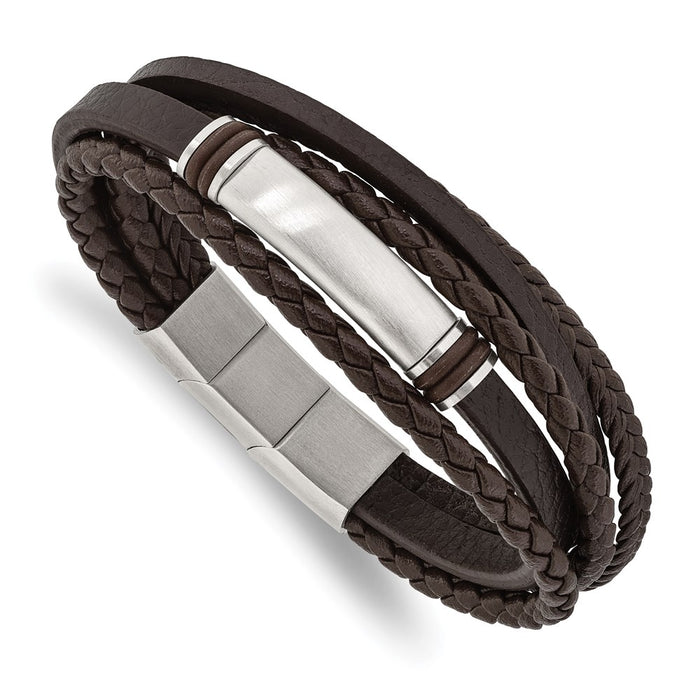 Chisel Brand Jewelry, Stainless Steel Brushed Brown PU Leather & Rubber with .5in ext 8in Bracelet