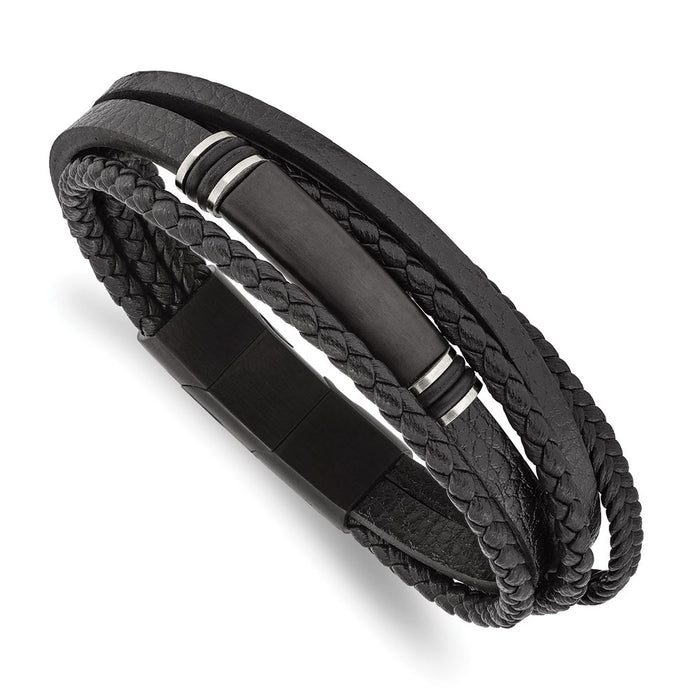 Chisel Brand Jewelry, Stainless Steel Brushed Black IP PU Leather/Rubber with .5in ext 8in Bracelet