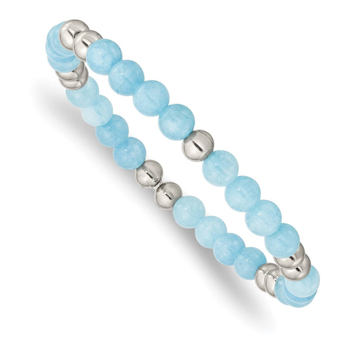 Chisel Brand Jewelry, Stainless Steel Polished Blue Quartz Beaded Stretch Bracelet