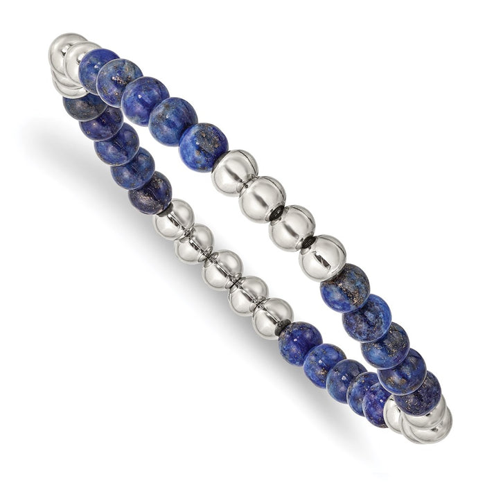 Chisel Brand Jewelry, Stainless Steel Polished Lapis Beaded Stretch Bracelet