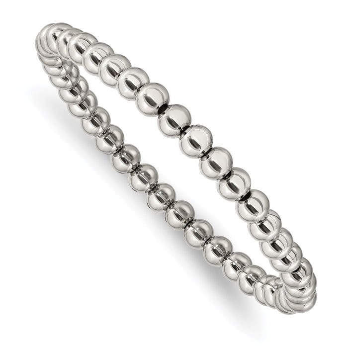 Chisel Brand Jewelry, Stainless Steel Polished Beaded Stretch Bracelet