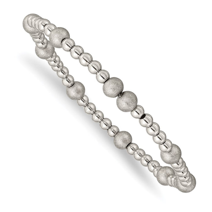 Chisel Brand Jewelry, Stainless Steel Polished Sand Blasted Beaded Stretch Bracelet
