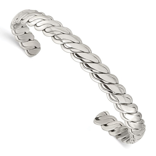 Chisel Brand Jewelry, Stainless Steel Polished Twisted 6.5mm Cuff Bangle