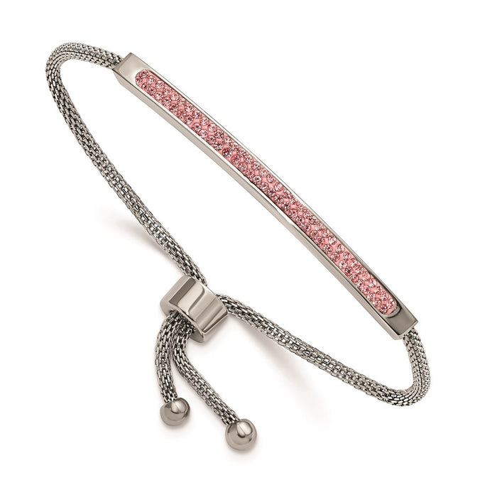 Chisel Brand Jewelry, Stainless Steel Polished with Pink Glass Adjustable Bracelet