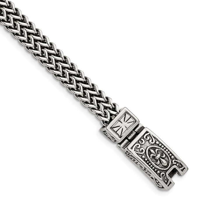 Chisel Brand Jewelry, Stainless Steel Antiqued and Polished 2-Strand Franco Link 8.5in Bracelet