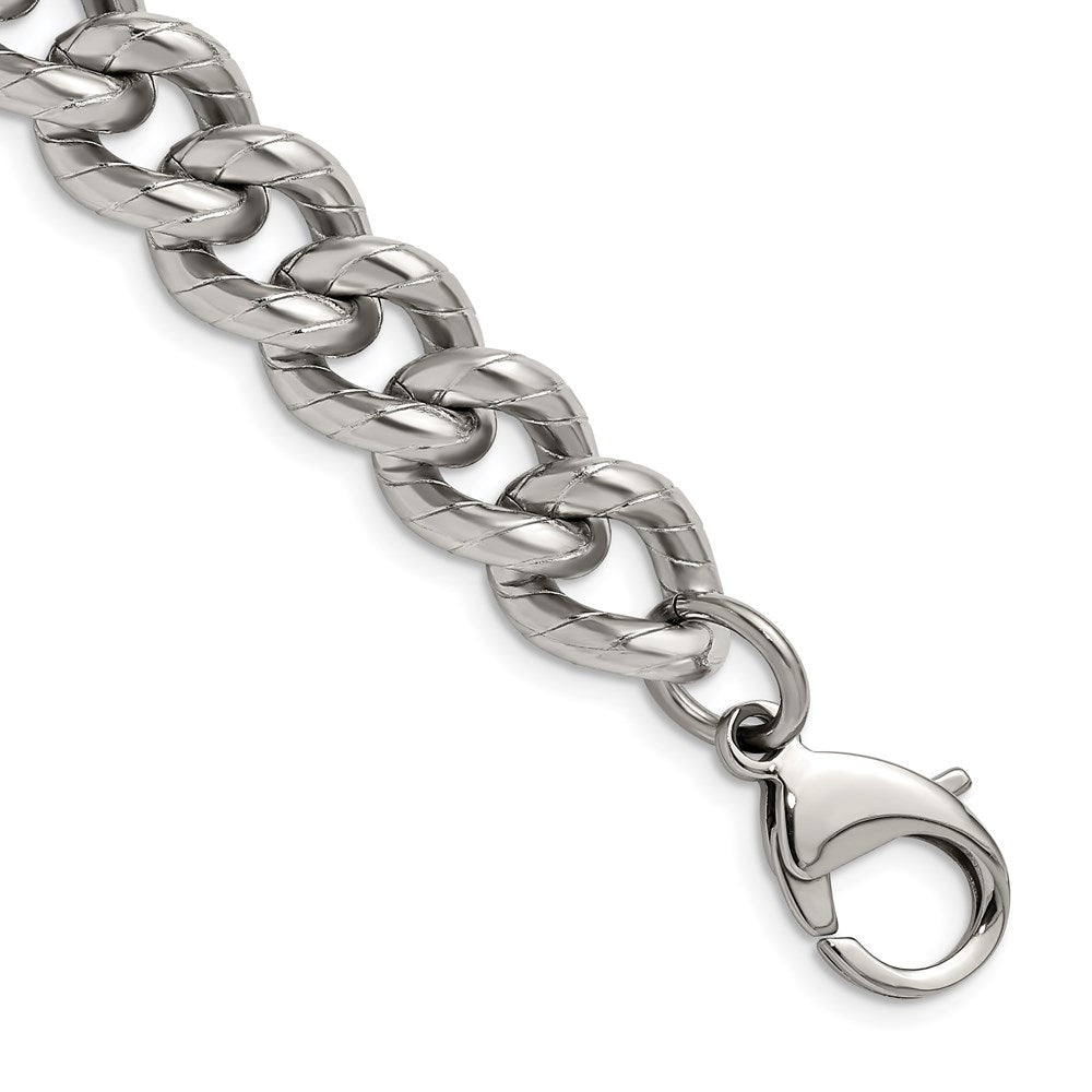 Chisel Brand Jewelry, Stainless Steel Polished and Textured 14.5mm Curb 8in Bracelet
