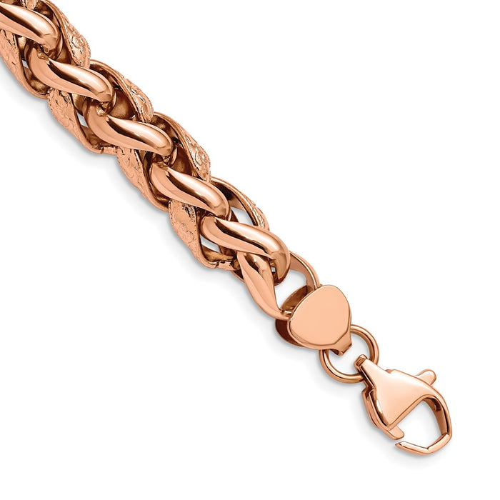 Chisel Brand Jewelry, Stainless Steel Polished & Textured Rose IP-plated Wheat 8.75in Bracelet