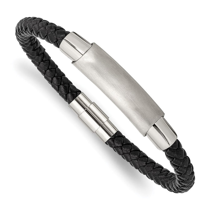 Chisel Brand Jewelry, Stainless Steel Brushed and Polished Braided Black Leather 8.25in Men's Bracelet