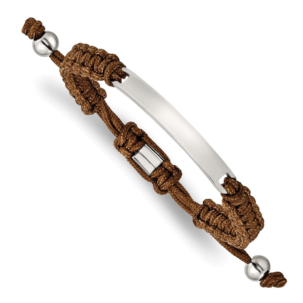 Chisel Brand Jewelry, Stainless Steel Polished Brown Nylon Adjustable ID Bracelet