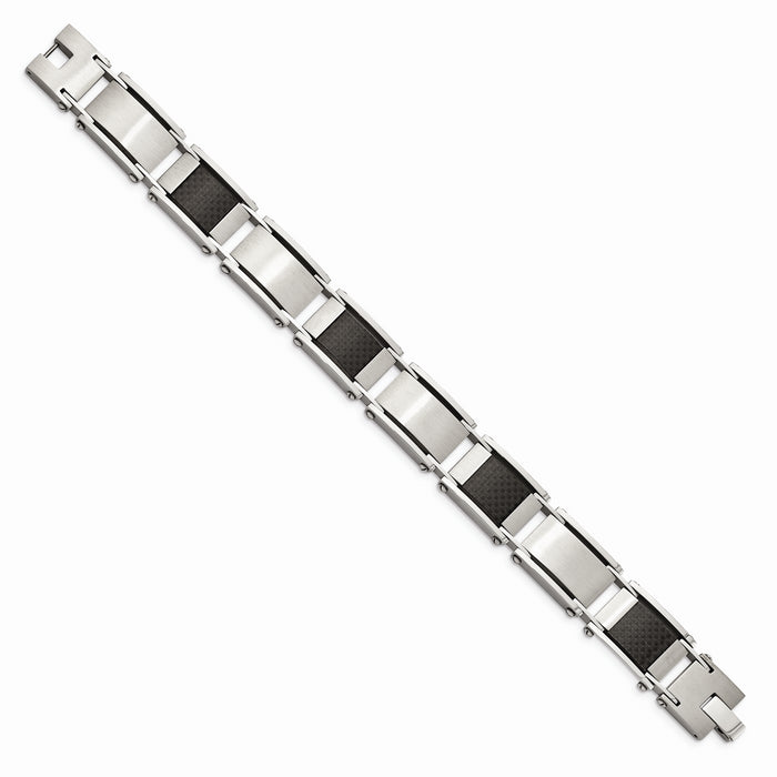 Chisel Brand Jewelry, Stainless Steel Brushed & Polished Black Carbon Fiber Inlay 8.75in Men's Bracelet