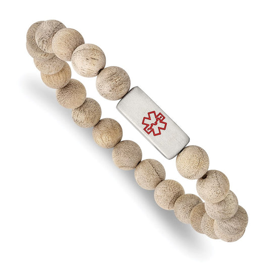 Chisel Brand Jewelry, Stainless Steel Brushed with Enamel Medical ID Camphor Wood Bracelet