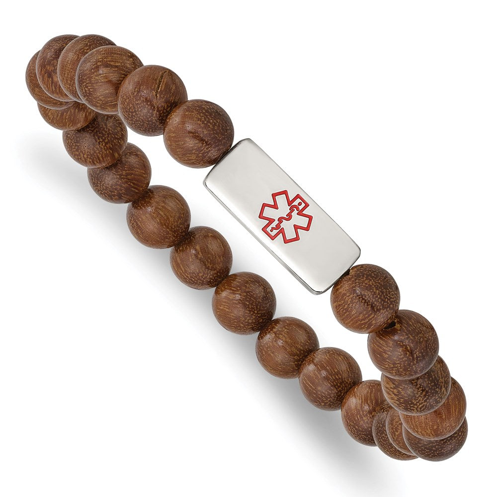 Chisel Brand Jewelry, Stainless Steel Polished with Enamel Medical ID Zingana Wood Bracelet
