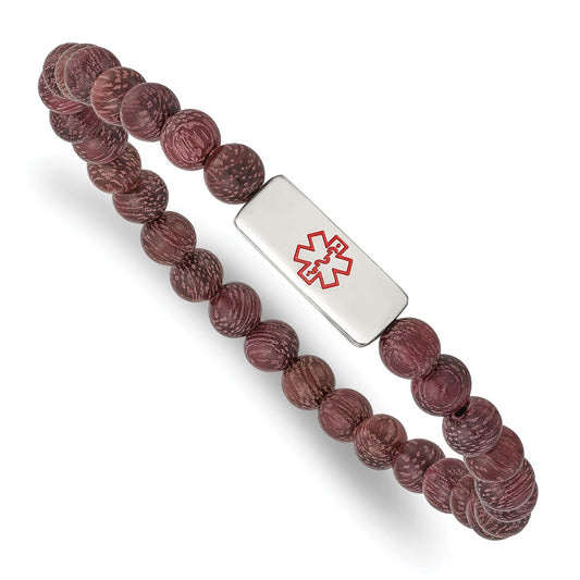 Chisel Brand Jewelry, Stainless Steel Polished with Enamel Medical ID Peltogyne Wood Bracelet