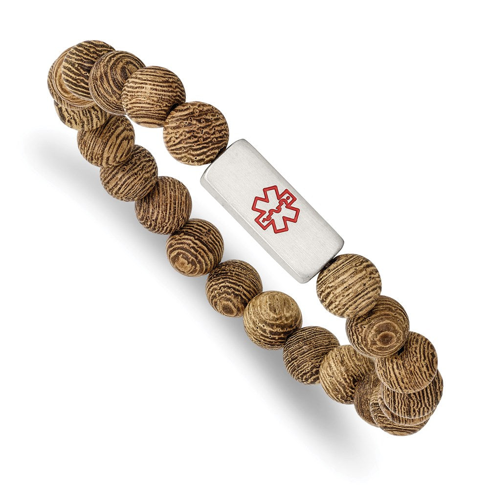 Chisel Brand Jewelry, Stainless Steel Brushed with Enamel Medical ID Wenge Wood Bracelet