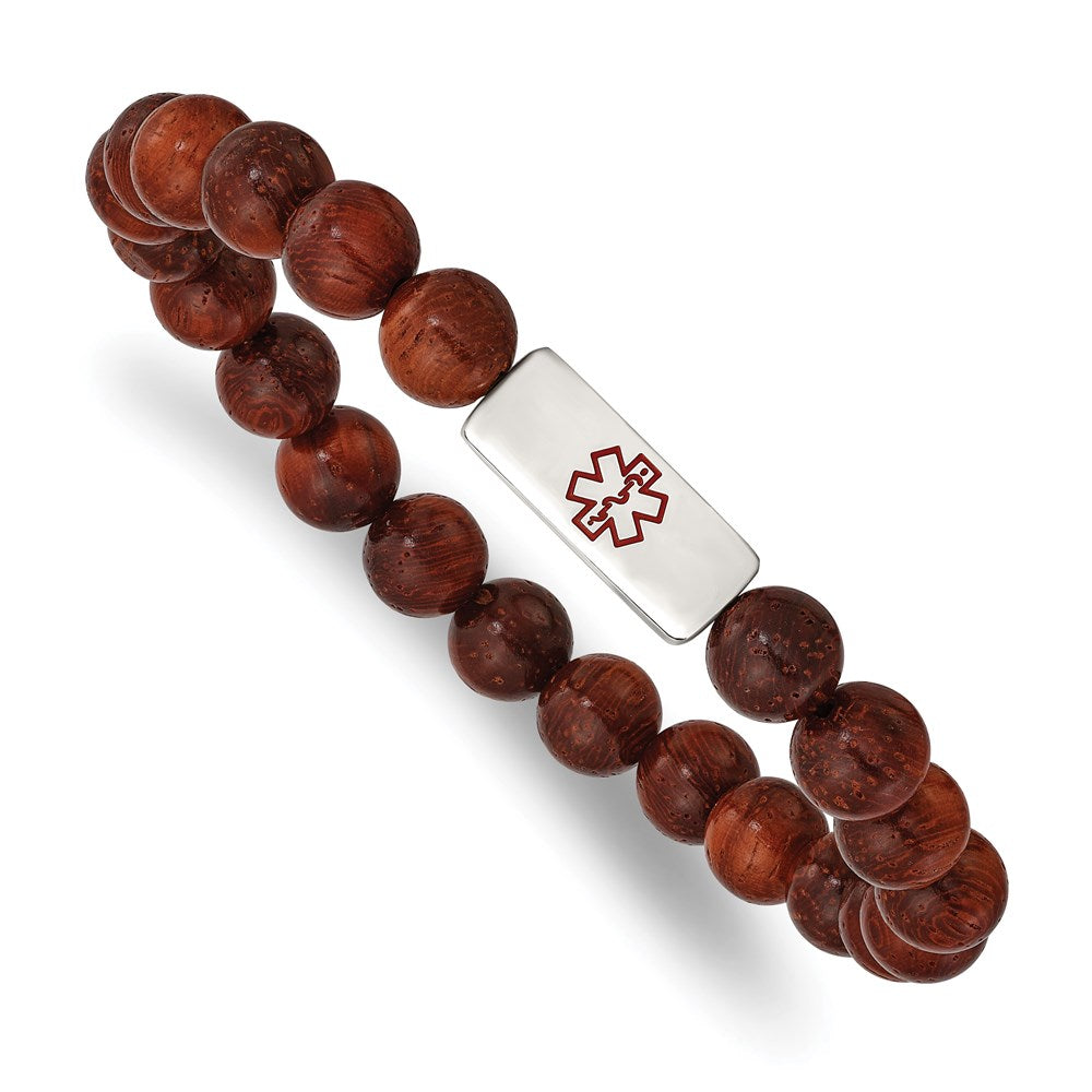 Chisel Brand Jewelry, Stainless Steel Polished with Enamel Medical ID Padauk Wood Bracelet
