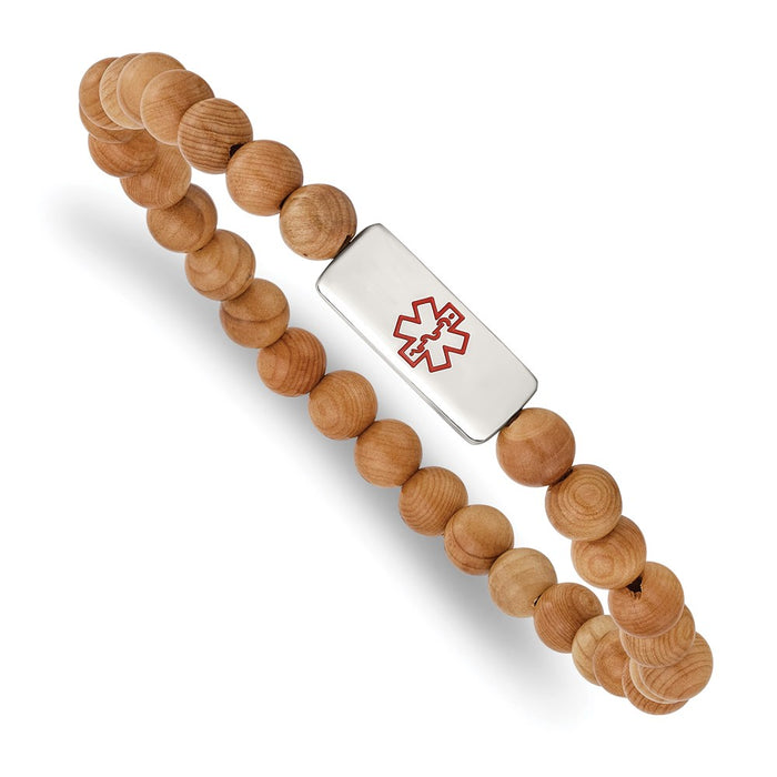 Chisel Brand Jewelry, Stainless Steel Polished with Enl Medical ID Taxus Chinensis Wood Bracelet