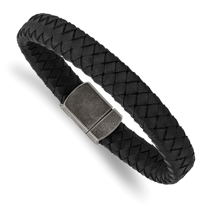 Chisel Brand Jewelry, Stainless Steel Antiqued Black Leather 8.25in Men's Bracelet