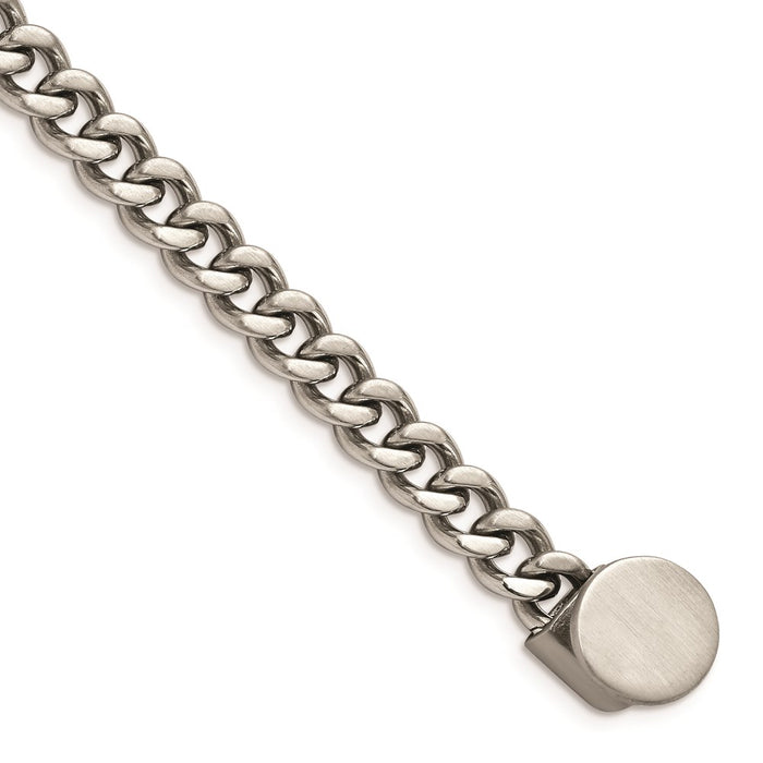 Chisel Brand Jewelry, Stainless Steel Brushed & Polished Curb Chain with Brown Leather Hook Bracelet