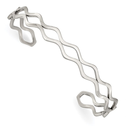 Chisel Brand Jewelry, Stainless Steel Polished Wavy Cuff Bangle