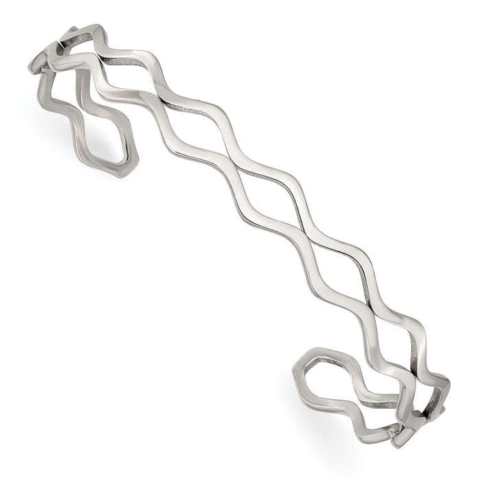 Chisel Brand Jewelry, Stainless Steel Polished Wavy Cuff Bangle