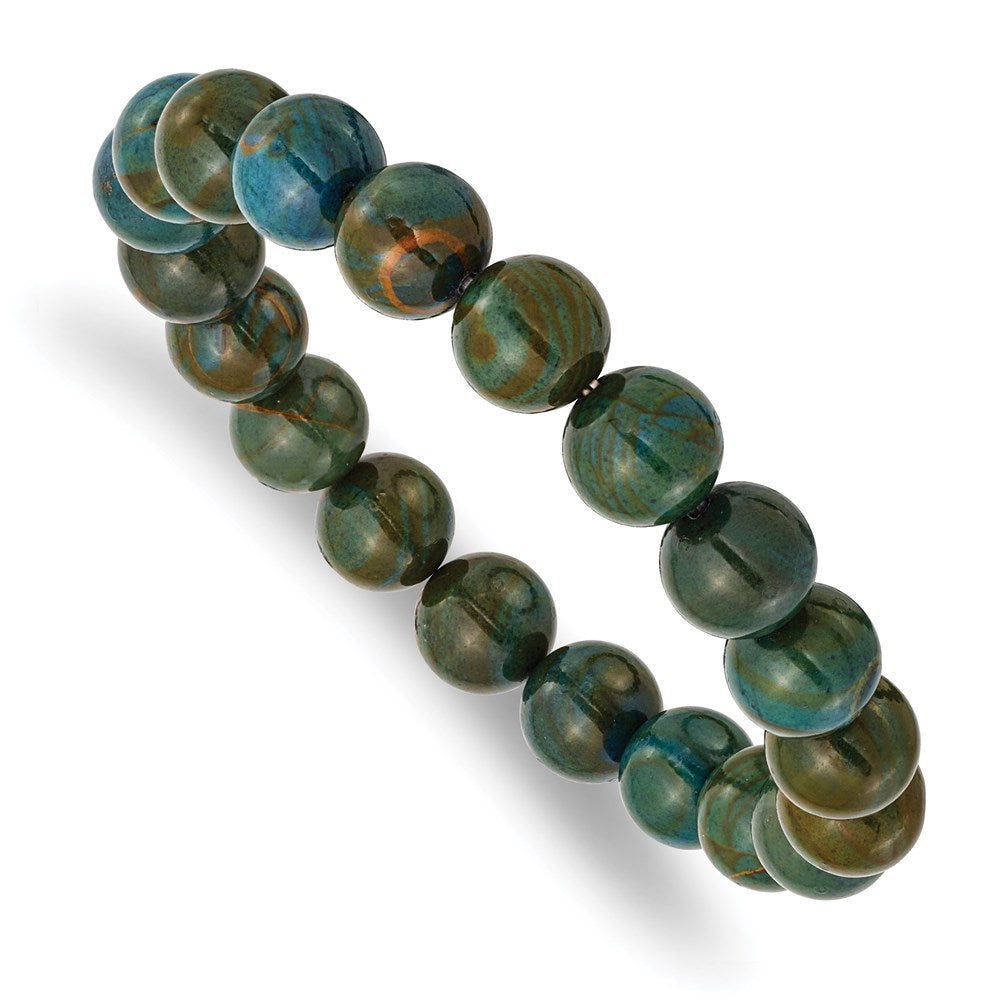 Chisel Brand Jewelry, Green Eye Agate Beaded Stretch Bracelet