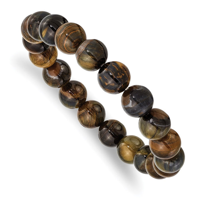 Chisel Brand Jewelry, Blue and Yellow Tiger's Eye Agate Beaded Stretch Bracelet