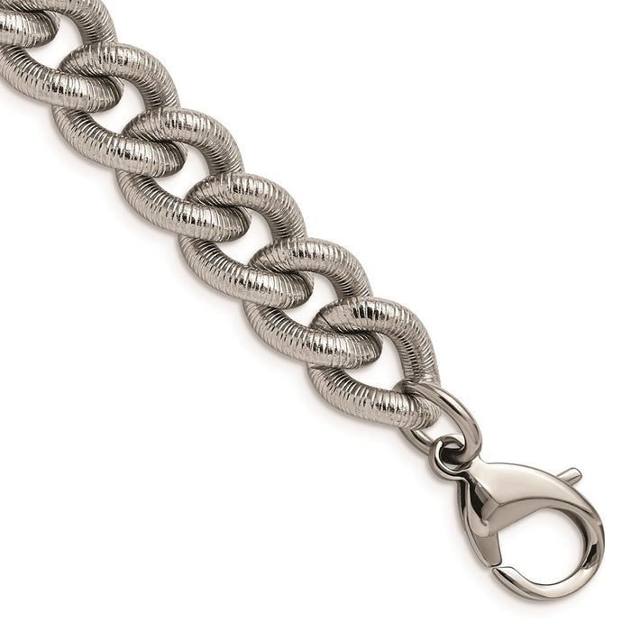 Chisel Brand Jewelry, Stainless Steel Polished and Textured 14.5mm Curb 8.25in Bracelet