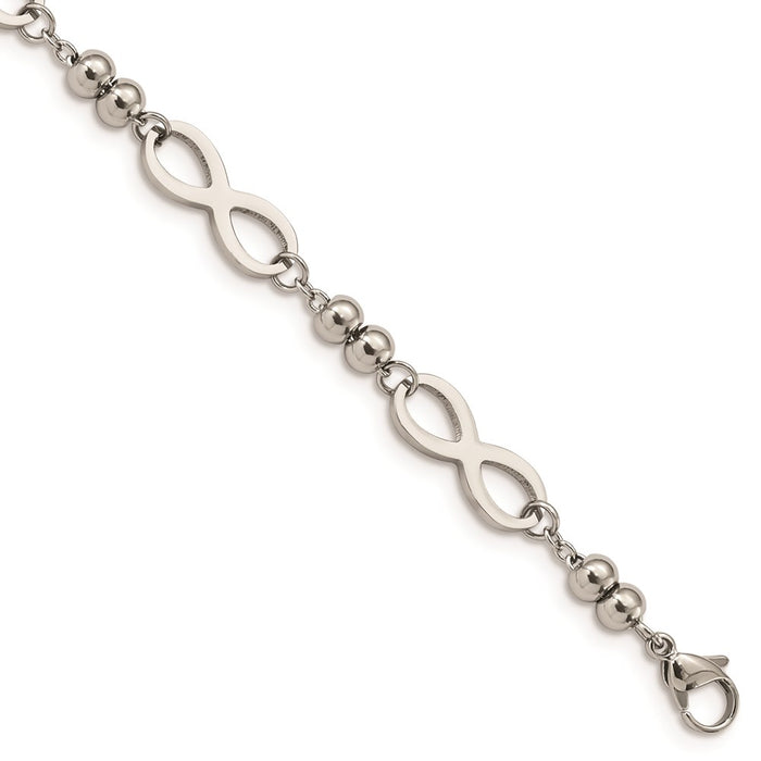 Chisel Brand Jewelry, Stainless Steel Polished Infinity 4 Leaf Clover with 1in ext 6.5in Bracelet