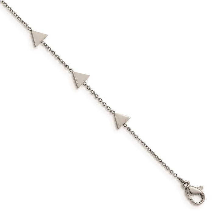 Chisel Brand Jewelry, Stainless Steel Polished Triangles with .75in ext 6.75in Bracelet