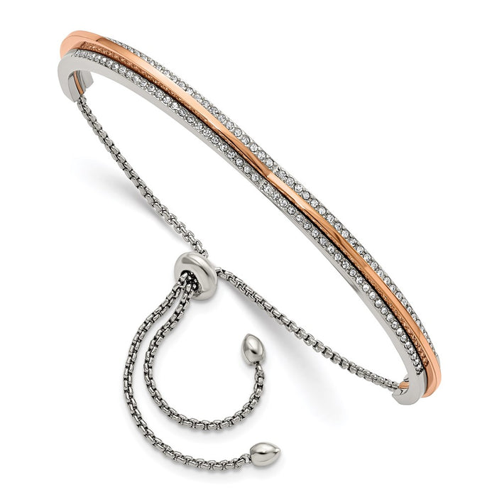 Chisel Brand Jewelry, Stainless Steel Polished Rose IP with Swarovski Heart Adjustable Bracelet