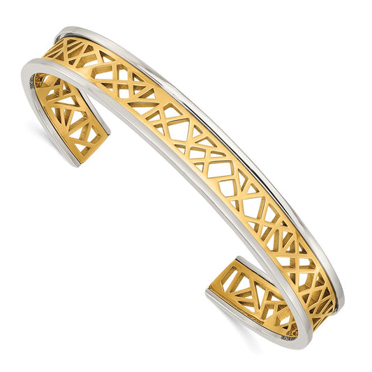 Chisel Brand Jewelry, Stainless Steel Polished Yellow IP-plated Cut out Center 9.5mm Bangle