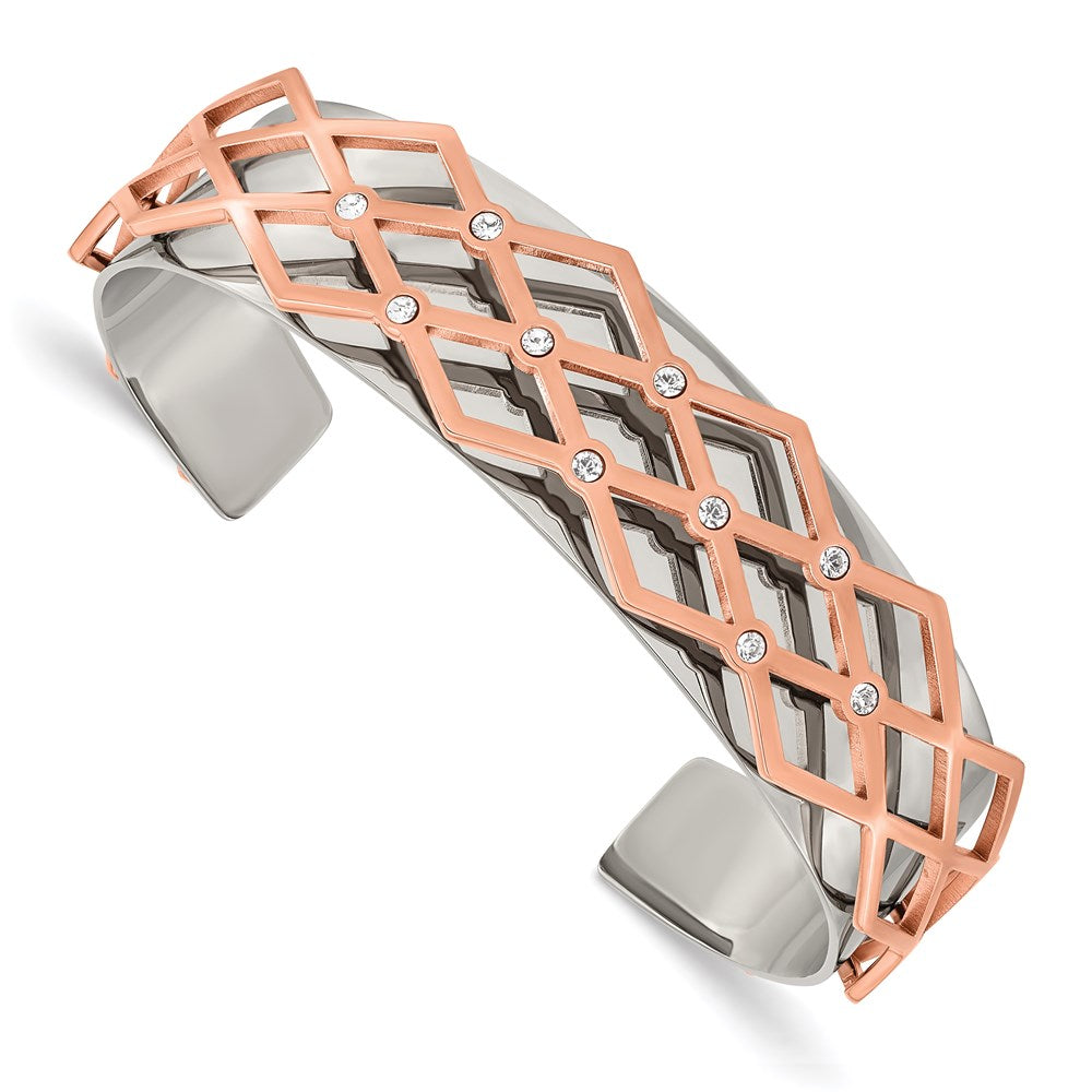 Chisel Brand Jewelry, Stainless Steel Polished Rose IP-plated with Swarovski Crystal 16mm Bangle