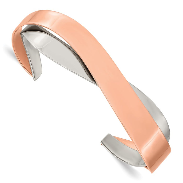 Chisel Brand Jewelry, Stainless Steel Polished Rose IP-plated Layered and Twisted Cuff Bangle